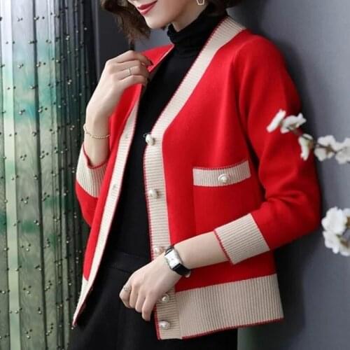 Women Cardigan Knitted Korean Fashion Stripe Sweater Lady Tops Autumn Long Sleeve V-neck Casual Knitwear Coats Female 2021 New