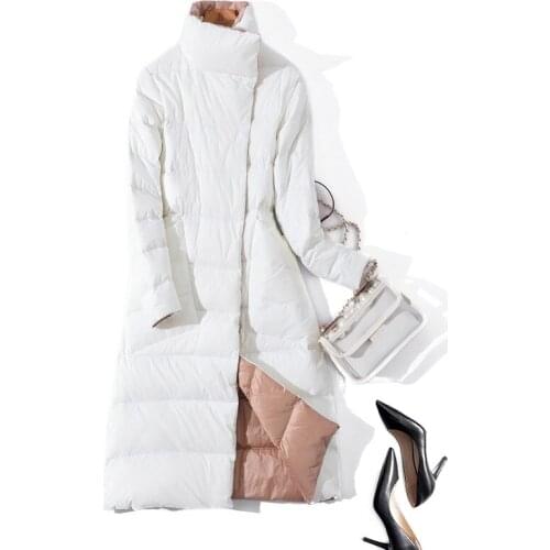 2021 Women Winter Coat Stand Collar White Duck Down Inner Women Light Long Jacket Coat Women Coat Casaco Feminino Parkas