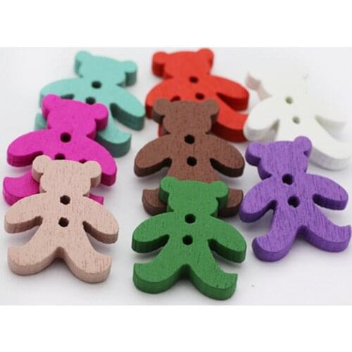 100pcs creative cartoon colorful 2holes wood buttons 24*41mm cute bear decorative boutons fantaisie sewing decorative buttons