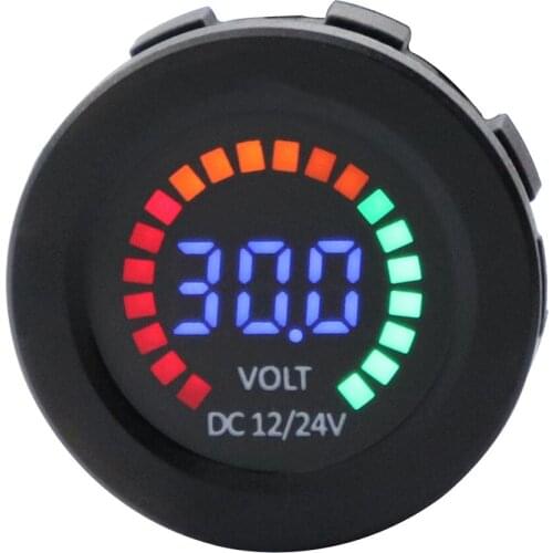 12/24V DC Color LED Digital Display Voltmeter Low Pressure Buzzer Alarm Waterproof Tester Volt Gauge for Car Motorcycle Truck