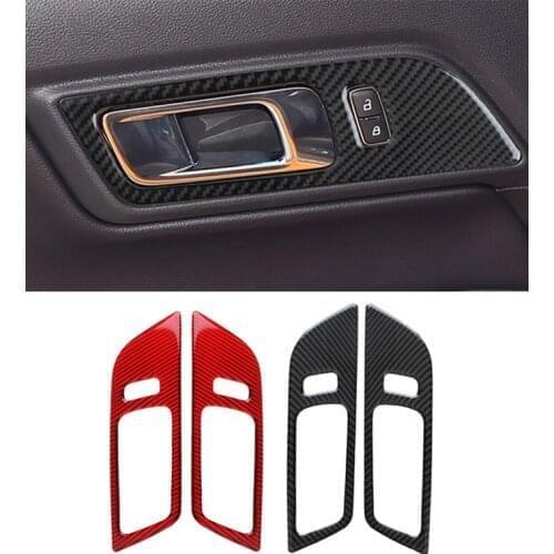 2PCS For Ford Mustang Carbon Fiber Interior Door Handles Door Bowl Decorative Cover Trim Car Styling Sticker Auto Accessories