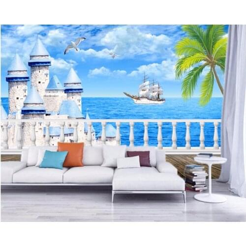 3d wall murals wallpaper for living room walls 3 d photo wallpaper Mediterranean balcony sailboat scenery Custom mural painting