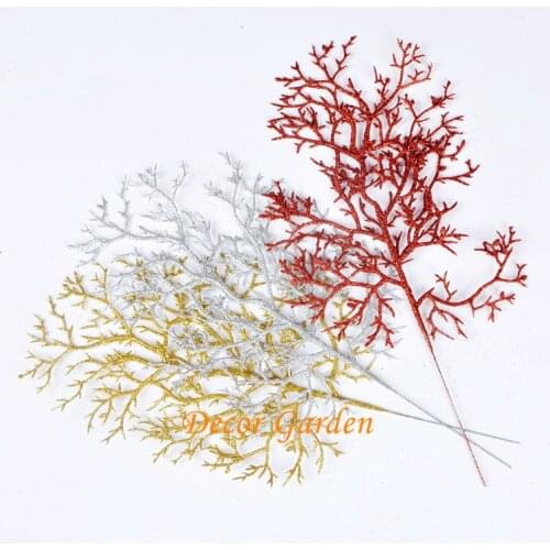 40CM For christmas decoration artificial plastic Kashiwaba leaf Xmas leaves CedarLeaves gold dust powder silver red FCL03