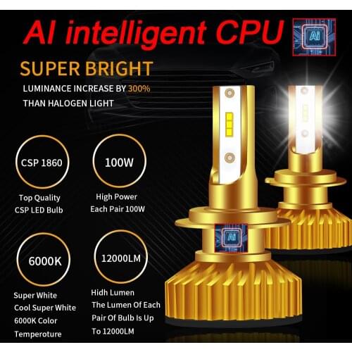 Car Headlight CSP 1860 12000LM 100W H4 LED H7 HB3 HB4 H1 H3 H8 H11 9005 9006 6000K Car Auto Headlamp Led Lights For Car 12V