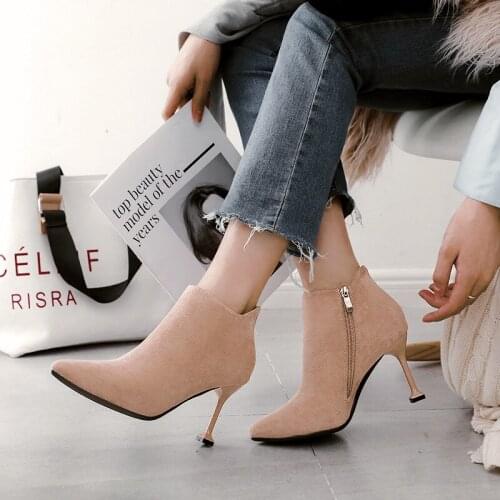 Ankle Boots For Women Platform High Heels Flock 8.5CM Thin High Heels Dress Casual Basic Womens Boot Womens Shoes