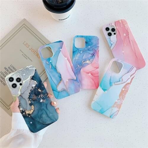 Gilt Watercolor Marble Phone Cases for iPhone 12 Mini 11 Pro Xs MAX XR X 7 8 Plus SE 2020 Soft Silicon Matte Back Cover Coques