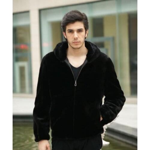 Black autumn faux mink leather jacket mens clothes hooded winter thicken warm fur leather coat men slim jackets jaqueta de couro