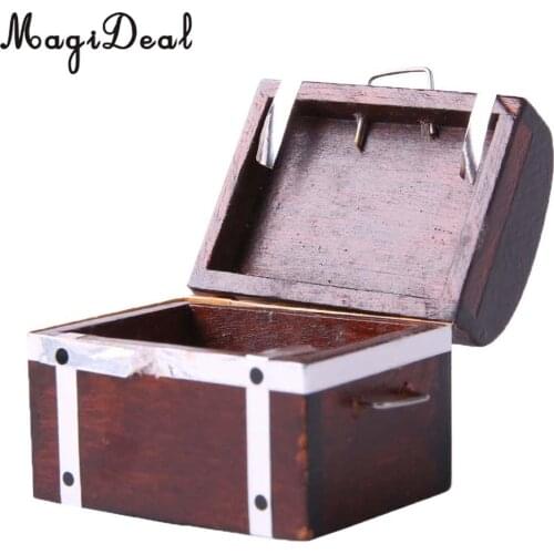 1/12 Scale Retro Wooden Treasure Chest Box Wood Case Miniature Dollhouse Furniture Decoration Accessory Model Toy
