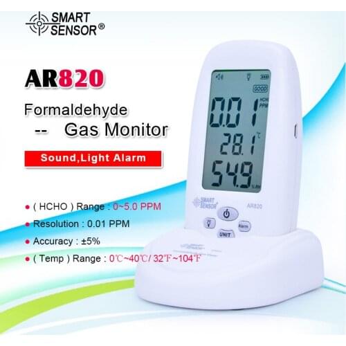 AR820 Formaldehyde Gas Detector Monitor with Sound Light Alarm Temperature Humidity Moisture Tester Meter Range 0~5.0PPM