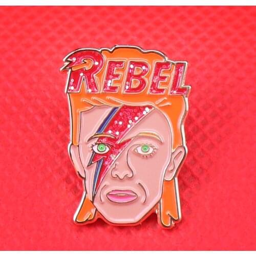 Rebel enamel pin David Bowie inspired glitter badge ziggy pins lightning brooch music art jewelry artist Bowie fans gift
