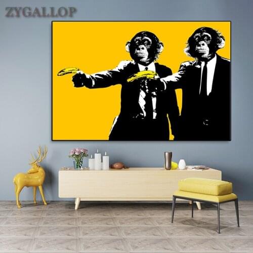 Funny Monkeys With Banana Canvas Paintings Animal Wall Posters And Prints Graffiti Art Wall Pictures for Kids Room Decor Quadro