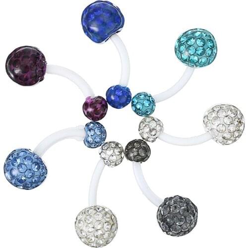 8 Colors Pregnancy Belly Button Rings Flexible Crystal Top Bar Barbell Ring Female Piercing Body Jewelry Maternity Belly Navel