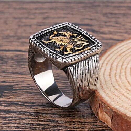 Templar Knight Cross Antiqued Ring Stainless Steel Two Colors Dinosaur Pattern Gothic Jewelry Finger Ring for Men