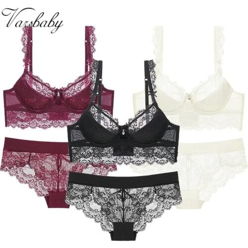 Varsbaby 3 Sets/Lot Ladies Sexy Underwear Lace Underwire Bra Push Up Thin Cotton Bra Sets