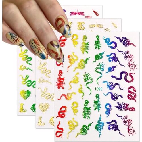 Colorful Gold Green 3D Snake Design Stickers Dragon Women Love Nail Art Slider Gel Polish Decal Decoration For Nail Manicures