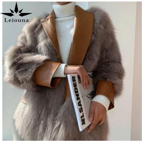 Leiouna Long Sleeve Plus Size 2021 Fashion Faux Fur Coat Woman Autumn Winter Stitching Imitation Fox Fur Jacket Women Coats