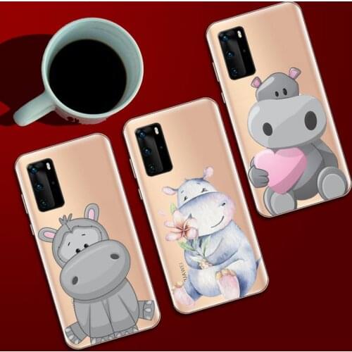 Hippo hippopotamus Cute cartoon Phone Case Transparent for Huawei honor Enjoy Y V 9 7 8 10 20 30 40 SE S E C lite pro plus 2019