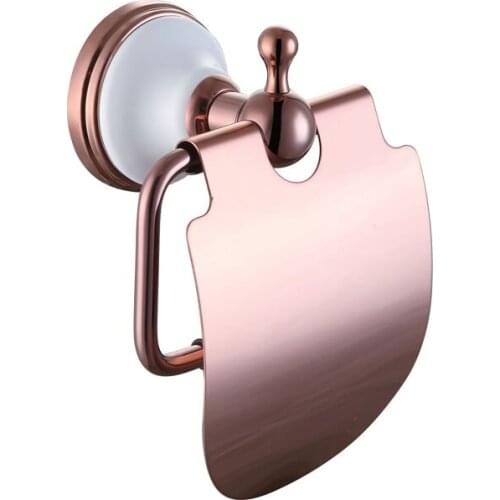 Bathroom wall mounted Solid brass Rose gold Paper holder toilet paper roll holder with cover
