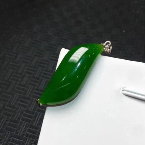 Natural Hetian yu fan-shaped green pendant S925 Silver Seiko Mosaic simple pendant men and women models