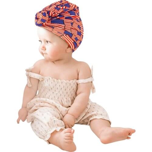 New Toddler Hats American Flag Independence Day Children Elastic Hat Newborn Cap Printed Donut Pullover Cap Kids Cotton Baby Hat