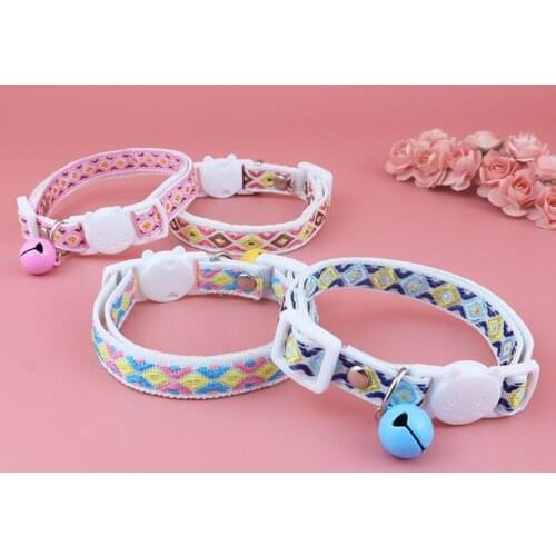 New Beautiful Printing Cat Collars Plaid Jacquard Collars Adjustable Anti-lost Bell Collars Colorful Cute Pretty Pet Supplies