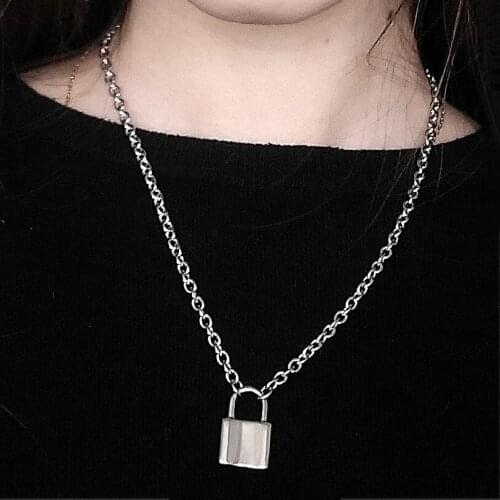 Punk Lock Chain necklace women/men Gothic chain choker collar goth Padlock pendant necklace 2019 emo trendy fashion jewelry