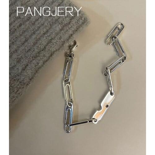 PANGJERY 925 Sterling Silver Paper Clip Stitching Bracelets for Women Trendy Simple Personality Geometric Party Jewelry Gifts