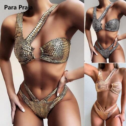 Para Praia Women One Shoulder Bikini Set Sexy Keyhole Bikini 2020 High Cut Swimsuit Push-Up Pad Swimwear Swimsuit Beachwear
