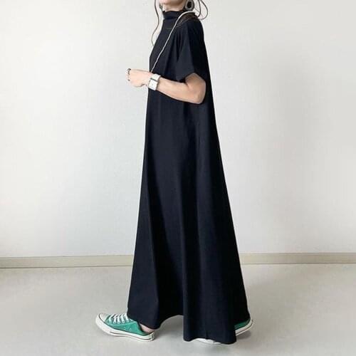 Dress 2021 Summer New Womens Solid Color Simplicity Fashion Japanese Style Round Neck Summer Casual Temperament Loose