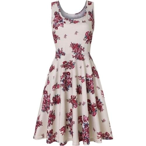 Floral Print Dress Womens Fashion Sexy O-Neck Sleeveless Bandage Beach Bohemian Dresses For Woman Long Skirt Summer Female A50