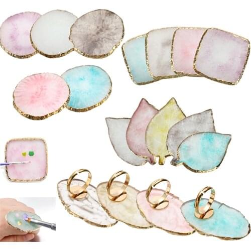 Resin Stone Eyelash Glue Holder Finger Ring Plate Nail Glue Art Ring Palette Gel Polish Foundation Mixing Makeup Cosmetics Tool