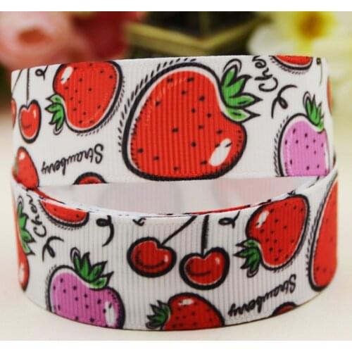 22mm 25mm 38mm 75mm Strawberry Cartoon pattern printed Grosgrain Ribbon party decoration 10 Yards X-04179