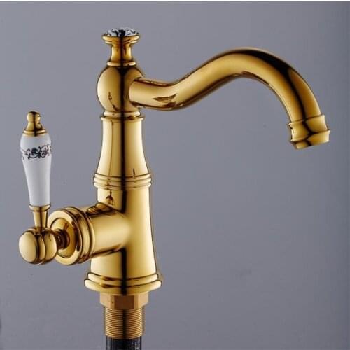 New Design Luxury Basin Faucets Wash Mixer Taps Brass Hot And Cold Taps Gold Plated Single Hole Tap