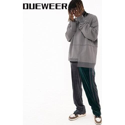Dueweer Man Streetwear Striped Velour Hip Hop Colorblock Velvet Track Pants Men Women Ankle Zipper Loose Casual Sweatpants