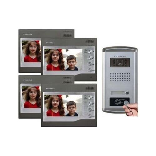 ZHUDELE Home Security Intercom System Interphone 4X7" Video Door Phone Monitor+IR HD IR Camera w/t ID Card Unlocking functio