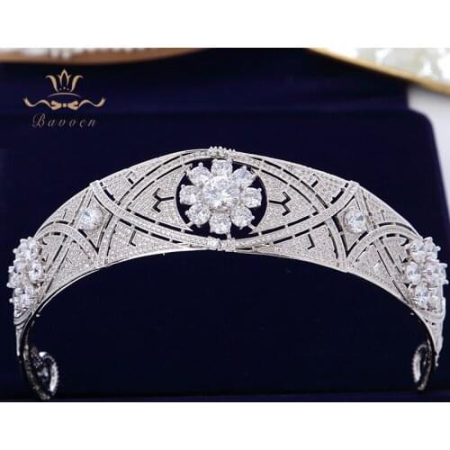 Bavoen Meghan Markel Tiara Princess Bridal Tiaras Elegant Cubic Zircon Crown Headpieces For Women Wedding Hair Accessories