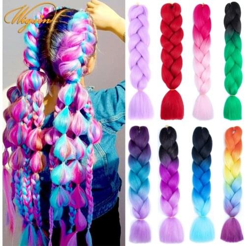 WIGSIN 24Inch Synthetic Jumbo Braids Crochet Hair Pink Purple Ombre Kanekalon Braiding Hair Extensions For Women