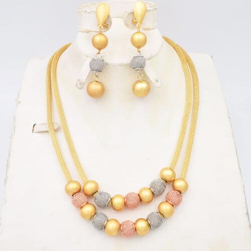 High Quality Ltaly 750 Gold color Jewelry Set For Women african beads jewlery fashion necklace set earring jewelry