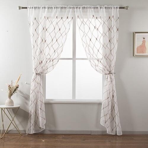 Window Curtain White Gery Checkered Diamond Pattern Tulle Sheer For Living Room Modern Curtain For Bedroom Home Cafe Living Room