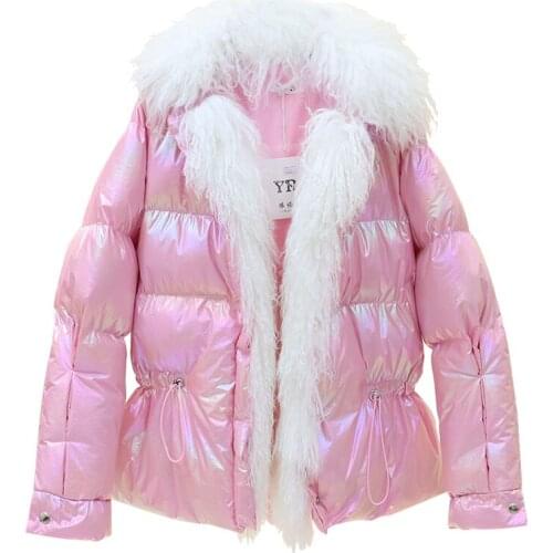 Natural Real Fur Collar Jacket Women 2021 Winter Coat Female Down Cotton Padded Thickened Warm Parkas Fashion Short Coat Femme