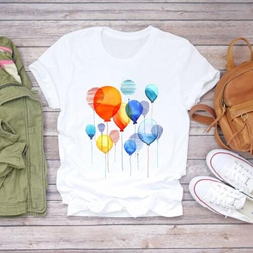 Women Watercolor Balloon Travel Holiday Fashion Ladies Print Lady T-shirts Top Womens Stylish T Shirt Summer Tee T-Shirt