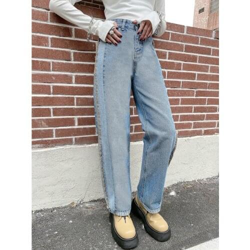 2021 new lock edge design jeans womens loose straight leg casual design feel all over chic