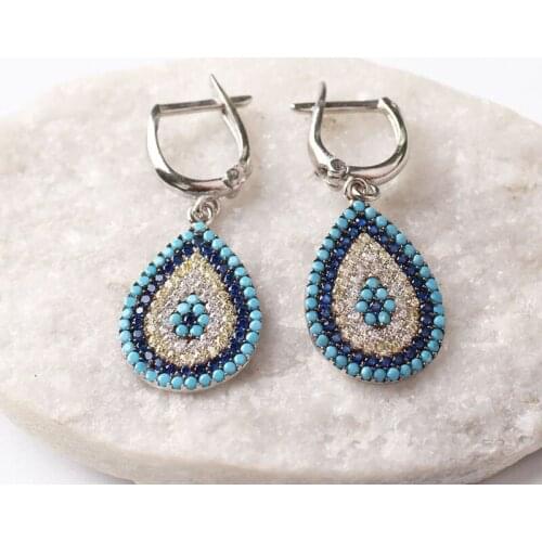 Women Handmade Blue Blob Zircon Earring, Handmade 925Silver Woman Zircon Earring,Handmade Zircon Women Earring