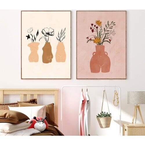 Feminine Sculptures Wall Art Prints Female Shaped Flower Vase Posters Curvy Woman Body Artistic Positive Canvas Painting Decor