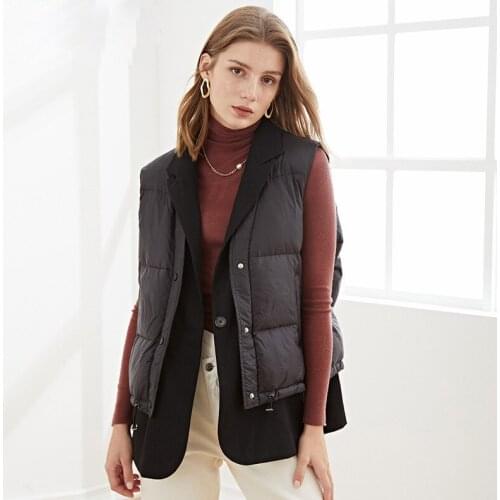 2021 New Women Autumn Winter Short White Duck Down Vest Females Splicing False Two Pieces V-Neck Warm Sleeveless Waistcoat