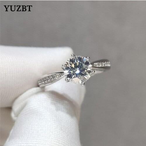 18K White Gold Plated 1 Carat Gemstone Excellent Cut Diamond Test Past D Color Moissanite Wedding Ring Women S925 Silver Jewelry