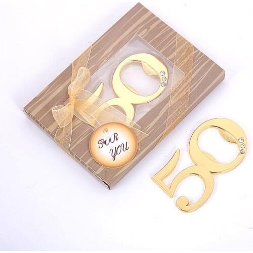 60pcs Gold Digital 50 Bottle Openers 50th Golden Beer Opener Wedding Anniversary 50 Years Old Party Decoration+Free Shipping
