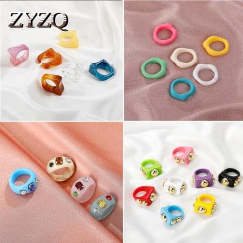 ZYZQ Fashion Colorful Acrylic Geometric Open Rings for Women Girls Candy Color Resin Hand-painted Knuckle Rings Jewelry