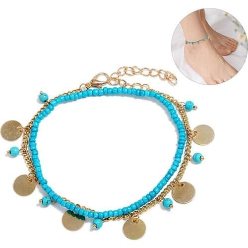 1pc Women Anklet Fashion Bohemia Style Double Layer Adjustable Beach Anklet Ankle Bracelet Jewelry Accessories For Beach Travel