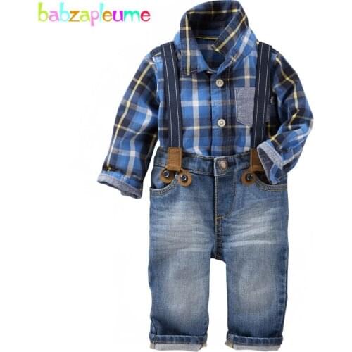2Piece/2-7Years/Spring Autumn Baby Boys Clothing Sets Toddler Outfit Casual Plaid Shirt+Jeans Children Clothes Kids Suits BC1343